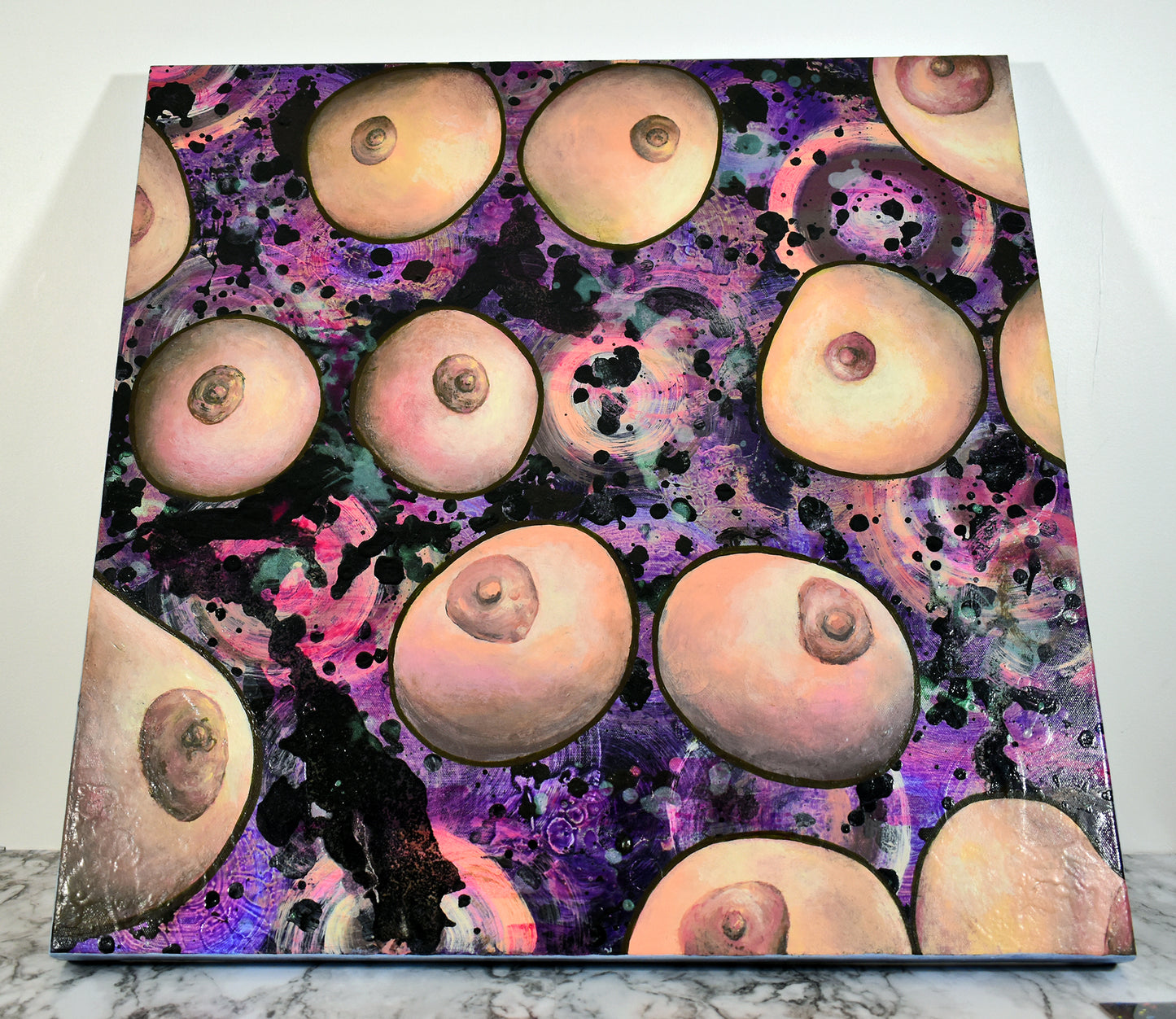 "Untitled Breast Study" Painting 2x2ft *Glow in the Dark*