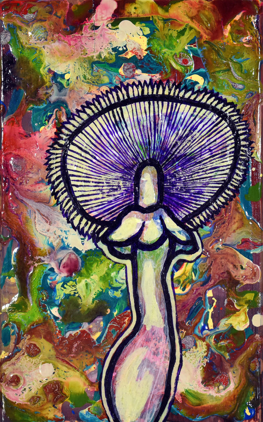 "Destroying Angel" Painting 5x8in *Glow in the Dark*