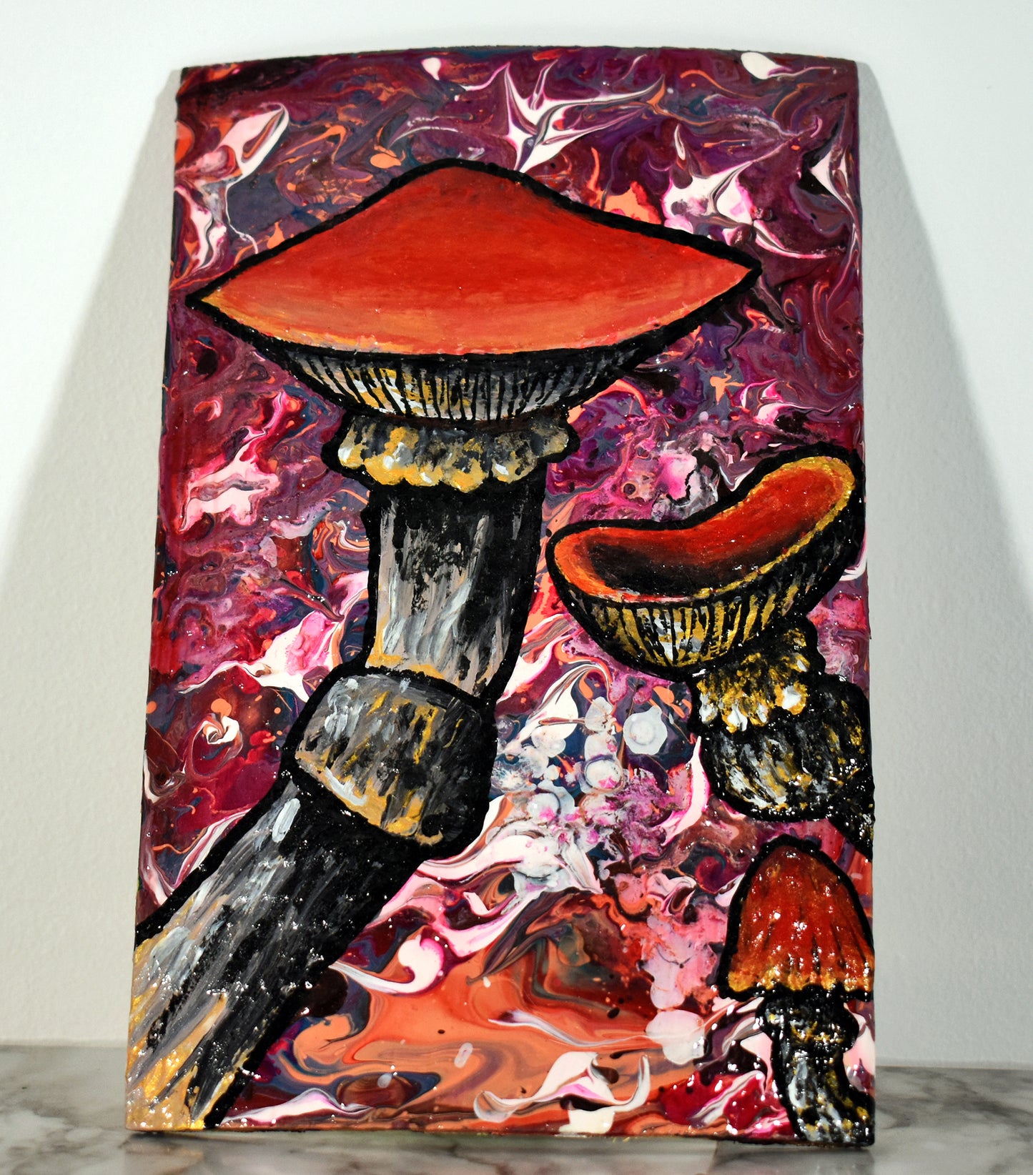 "Imaginary Toadstools" Painting 5x8in *Glow in the Dark*