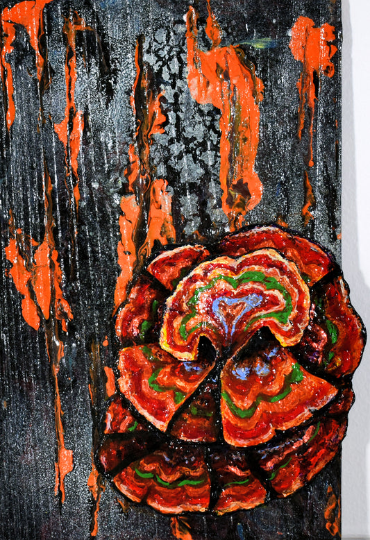 "Turkey Tail" Mixed Media Painting 5.25x8in