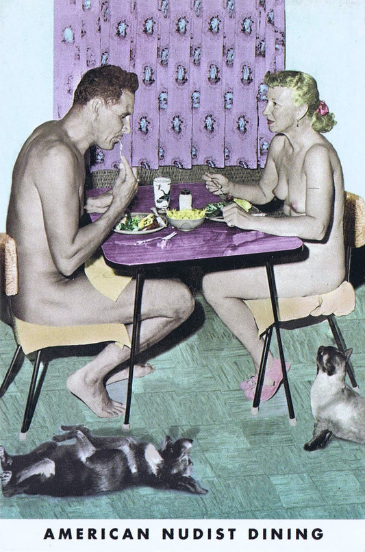 AMERICAN NUDIST DINING vintage postcard