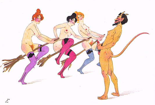 OCCULT FRENCH EROTIC WATERCOLOR "E" oversize postcard