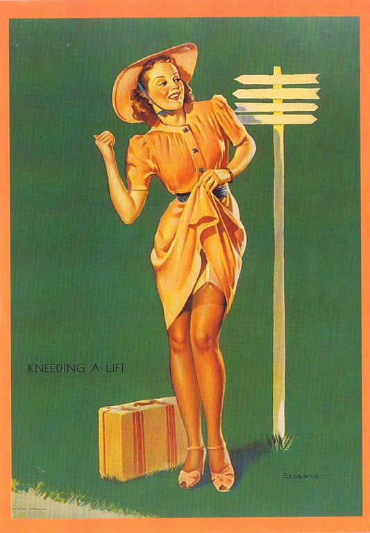 KNEEDING A LIFT vintage postcard