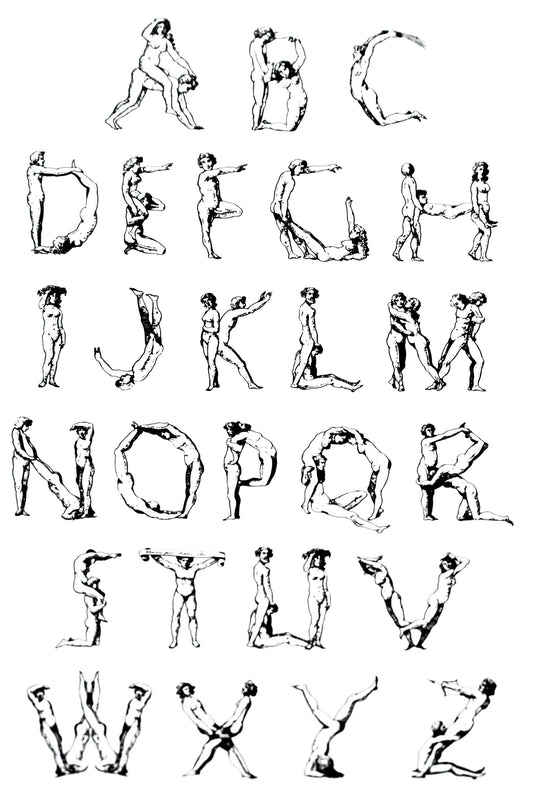 NAKED ALPHABET vintage postcard